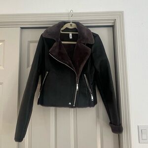 Mango leather fur lined jacket